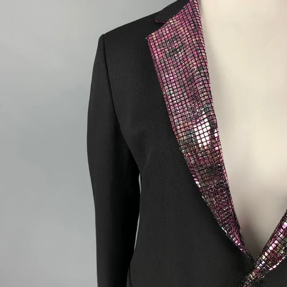 ETRO Size 36 Black Metallic Wool Notch Lapel Jacket